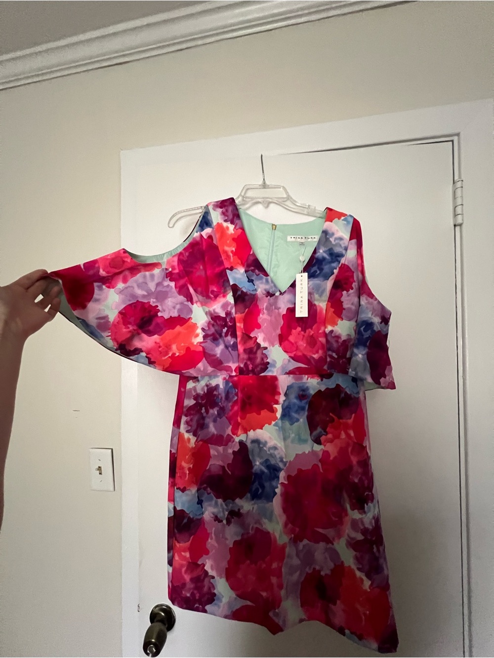 Trina Turk Multicolor Floral V-Neck Dress in Pink, Purple & Aqua